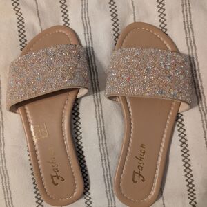 Women's Glitter Slide Sandals - Cream